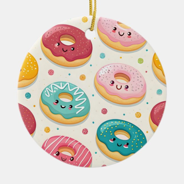 Ornamento De Cerâmica Padrão de Donuts (Frente)