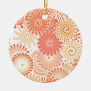 Ornamento De Cerâmica Padrão de espiral frontal, tons de coral e pêssego