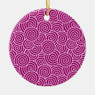 Ornamento De Cerâmica Padrão de espiral japonês - burgundy e rosa pál