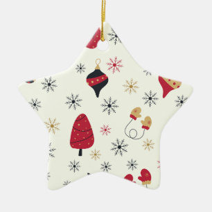 Ornamento De Cerâmica Padrão de Floco de Neve da Estrela de Natal