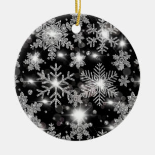 Ornamento De Cerâmica Padrão de floco de neve festivo prateado