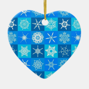 Ornamento De Cerâmica Padrão de Flocos de Neve Azul