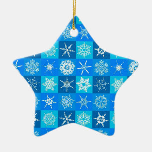 Ornamento De Cerâmica Padrão de Flocos de Neve Azul