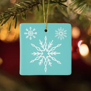 Ornamento De Cerâmica Padrão de Flocos de Neve Azul Verde Inverno Suave