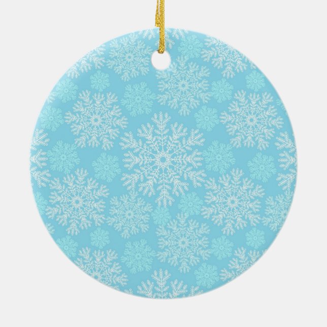 Ornamento De Cerâmica Padrão De Flocos De Neve De Natal Branco E Azul (Traseira)