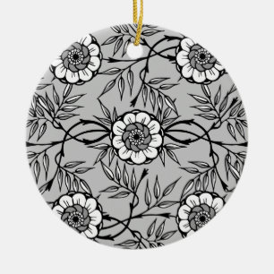 Ornamento De Cerâmica Padrão de Flor Preta