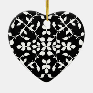 Ornamento De Cerâmica Padrão de folha branca preto