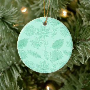 Ornamento De Cerâmica Padrão de Folhas em Azul Menta