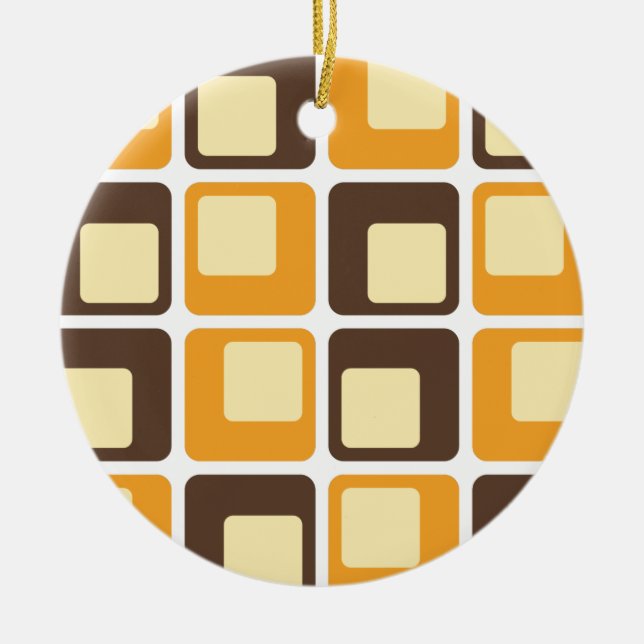 Ornamento De Cerâmica Padrão de Formas Retro Quadradas 70s (Frente)