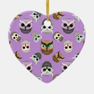 Ornamento De Cerâmica Padrão de Ilustração de Coruja Fofa em Fundo Roxo