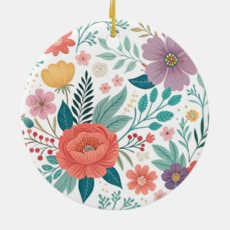 Ornamento De Cerâmica Padrão de Impressão de Multiverso Floral Vibrante