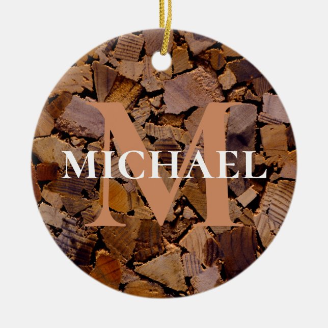 Ornamento De Cerâmica Padrão de latido de madeira de madeira russa de ma (Frente)