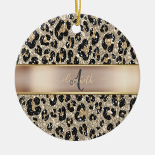 Ornamento De Cerâmica Padrão de Leopardo Brilhante Monograma