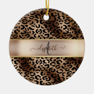 Ornamento De Cerâmica Padrão de Leopardo Bronze Preto Monograma