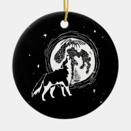 Ornamento De Cerâmica Padrão de Linocução da Lua do Rouco preto e branco