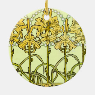 Ornamento De Cerâmica Padrão de lírio Art Nouveau de Alfonse Mucha cláss