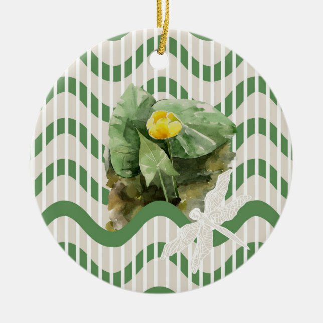 Ornamento De Cerâmica Padrão de lírios de água (Frente)