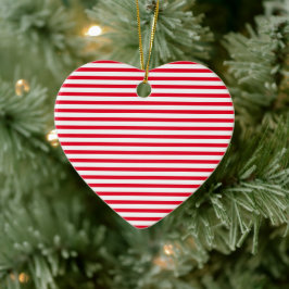 Ornamento De Cerâmica Padrão de listras brancas vermelhas Natal