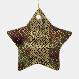 Ornamento De Cerâmica Padrão de Luxo de Natal, Vermelho Dourado Verde Pr