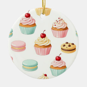 Ornamento De Cerâmica Padrão de Macaron Sweet Cupcake