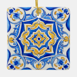 Ornamento De Cerâmica Padrão de Majólica Pintada à Mão