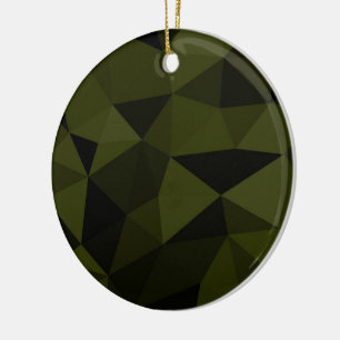 Ornamento De Cerâmica Padrão de malha geométrica preto verde exército es