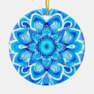 Ornamento De Cerâmica Padrão de Mandala Batik Azul Céu e Cobalto