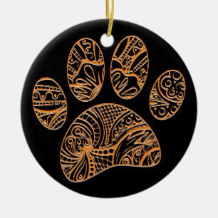 Ornamento De Cerâmica Padrão de Mandala com Pegada de Pata de Cachorro