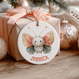 Ornamento De Cerâmica Padrão de Mariposa em Aquarela Fofa com Foto Paste