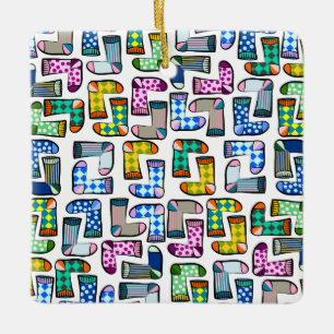 Ornamento De Cerâmica Padrão de meia colorida engraçado