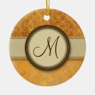 Ornamento De Cerâmica Padrão de Moedas de Fogo de ouro com Monograma