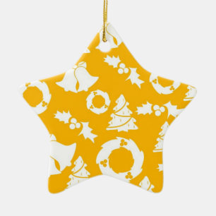 Ornamento De Cerâmica Padrão de Natal Amarelo