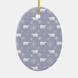 Ornamento De Cerâmica Padrão de Natal com ursos polares e flocos de neve