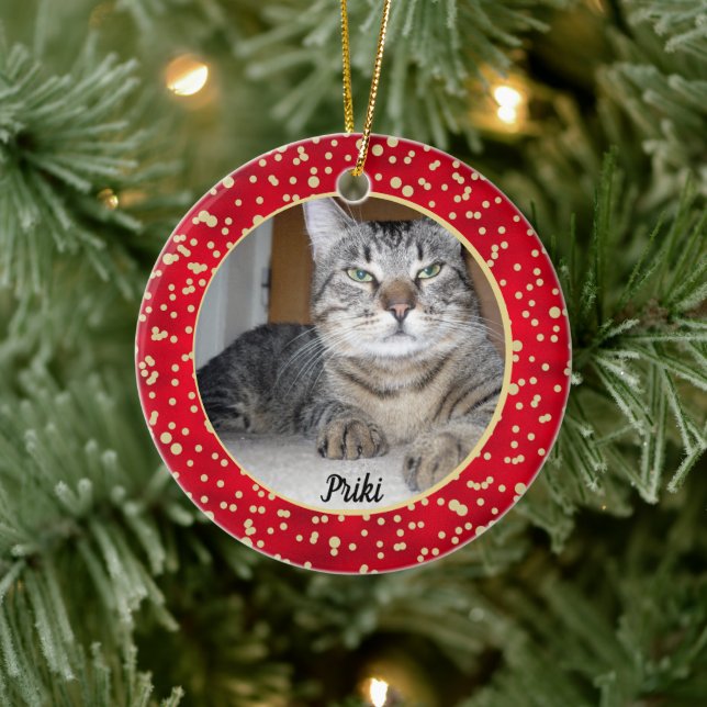 Ornamento De Cerâmica Padrão de Natal de Confetti Vermelho e Dourado (Árvore)