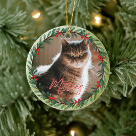 Ornamento De Cerâmica Padrão de Natal de Foto Pet Personalizado