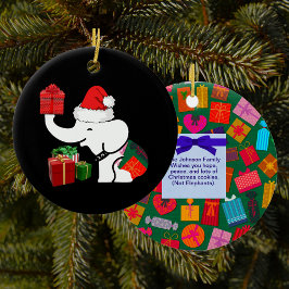 Ornamento De Cerâmica Padrão de Natal e Presente do Elefante Branco