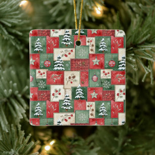 Ornamento De Cerâmica Padrão de natal em patchwork country