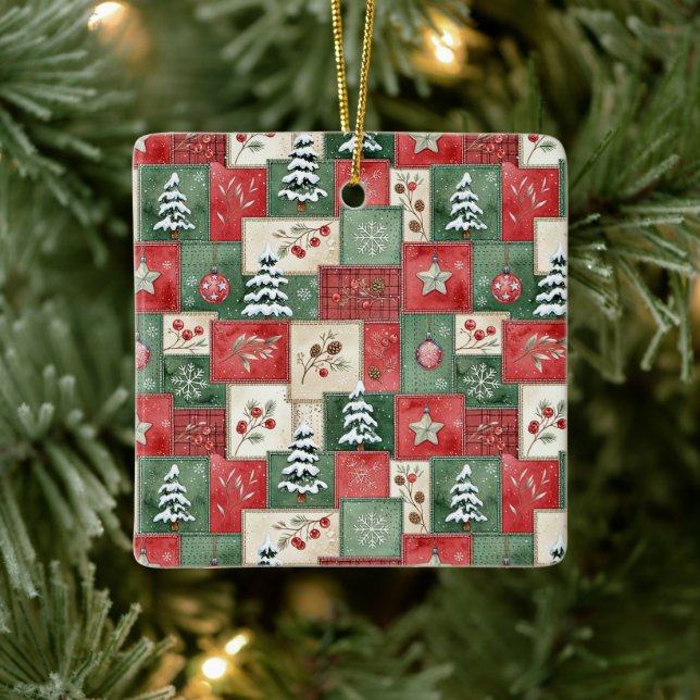 Ornamento De Cerâmica Padrão de natal em patchwork country (Árvore)