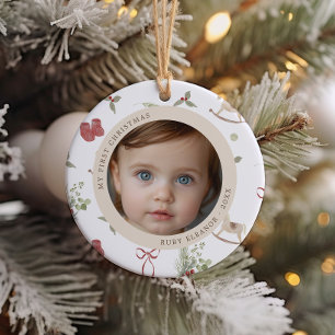 Ornamento De Cerâmica Padrão de Natal Primeira Foto de Natal