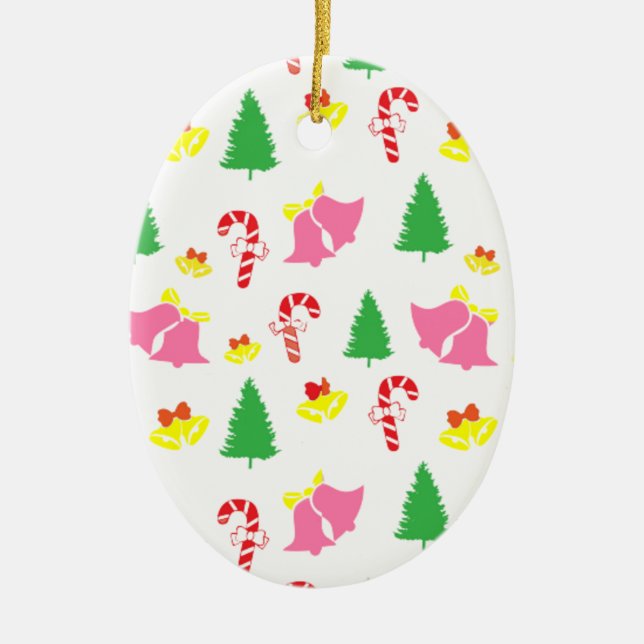 Ornamento De Cerâmica Padrão de Natal Verde Rosa Moderno (Frente)