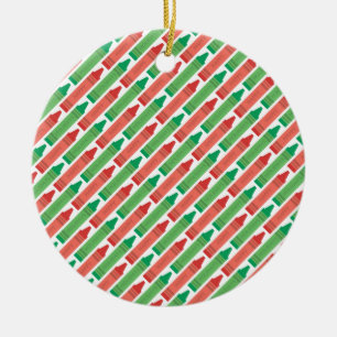Ornamento De Cerâmica Padrão de Natal Vermelho e Verde