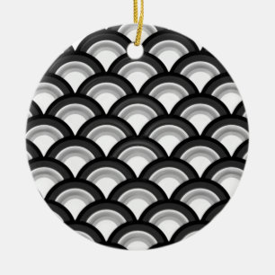 Ornamento De Cerâmica Padrão de onda Art Deco - preto e branco