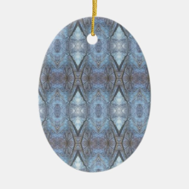 Ornamento De Cerâmica Padrão de Ouros Geométricos Azul Preto (Frente)