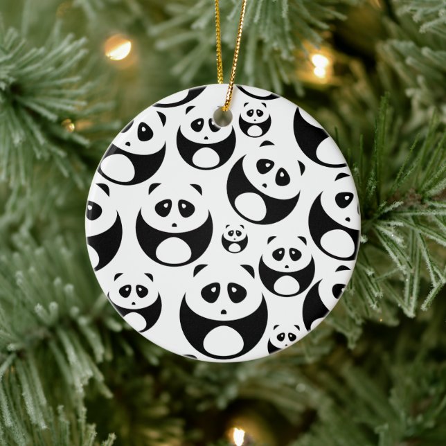Ornamento De Cerâmica Padrão de Panda Branco e Preto de Kawaii (Árvore)