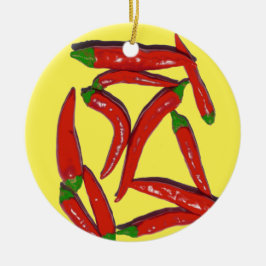 Ornamento De Cerâmica Padrão de Pimentos Vermelhos Quentes