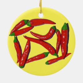 Ornamento De Cerâmica Padrão de Pimentos Vermelhos Quentes