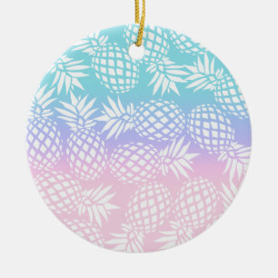 Ornamento De Cerâmica Padrão de Pineanás de Gradação Girly Elegante