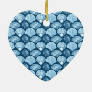 Ornamento De Cerâmica Padrão de Seashell de Praia Azul