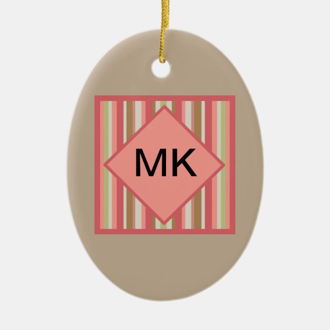 Ornamento De Cerâmica Padrão de Stripes de Paprika (Frente)