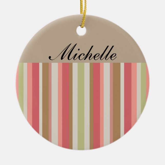 Ornamento De Cerâmica Padrão de Stripes de Paprika (Frente)